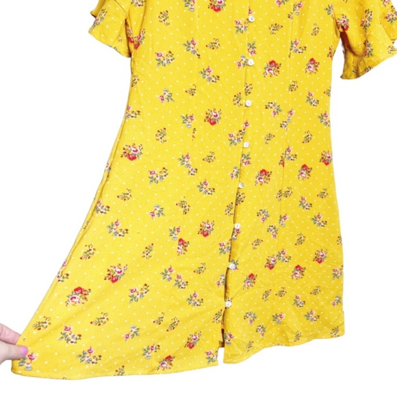 New with Tag Women's Francesca's Blue Rain Yellow Polka Dot Floral Mini Dress - Picture 4 of 16